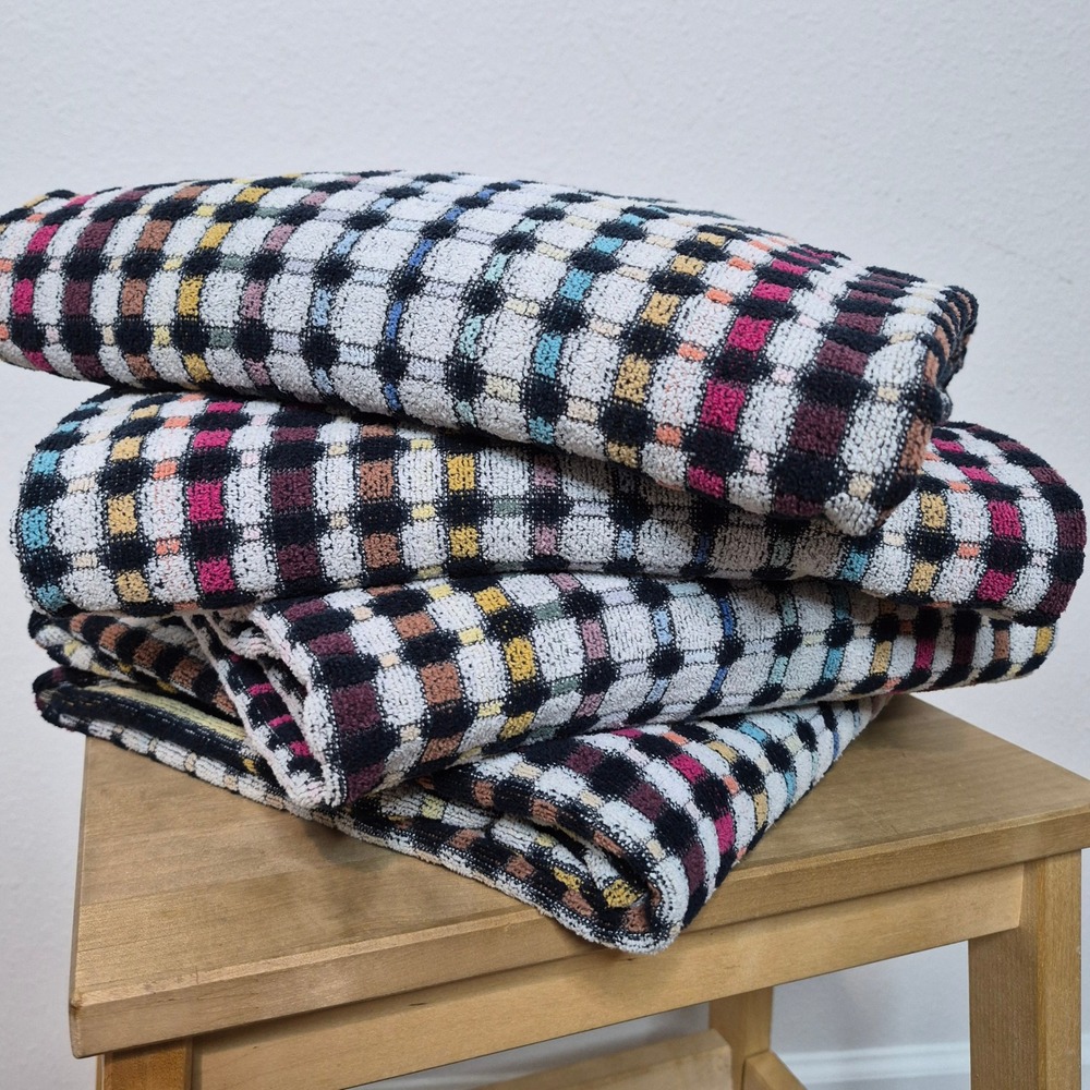 Missoni Home Bath Towel Set 4 Multicolor Jacquard Micro Plaid Grid Italy 55x35